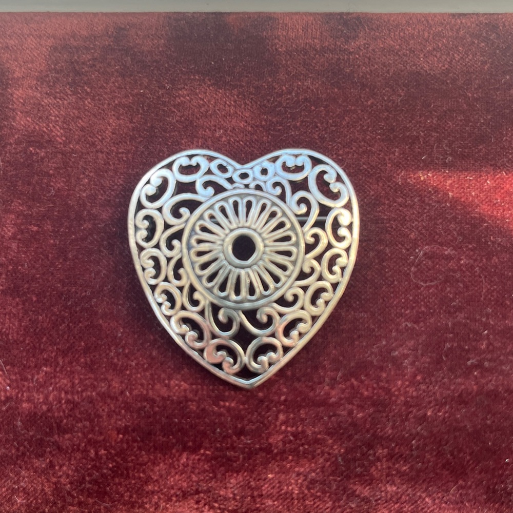 Vintage JHB sterling silver filigree heart brooch. Used Like New